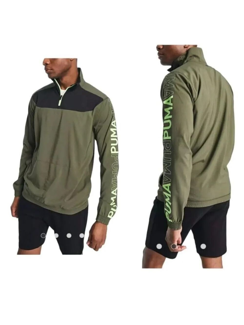 NWOT Puma Training woven 1/2 zip sweatshirt in khaki and black Sz S